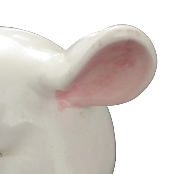 Vintage 90s White Smiling Pig Piggy Bank with pink nose, pink ears, cork stopper - Picture 9 of 9